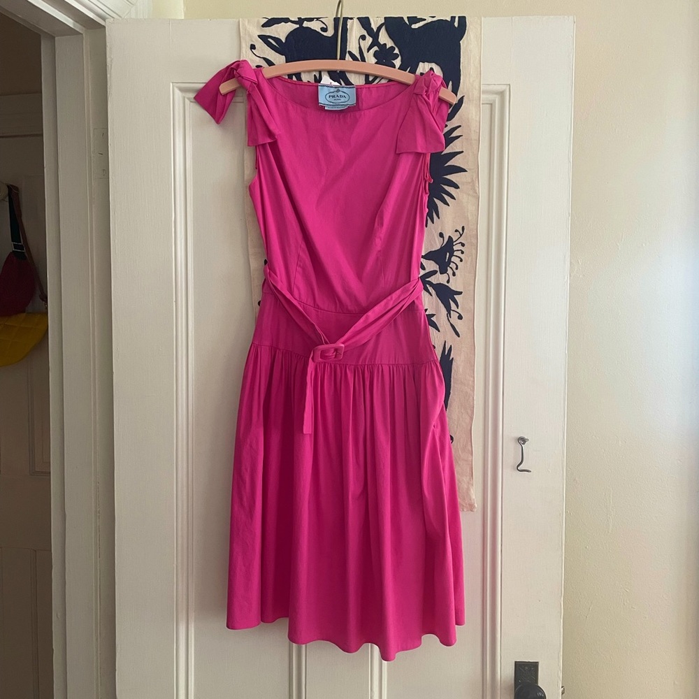 PRADA Scoop/Boat neck mini cotton dress